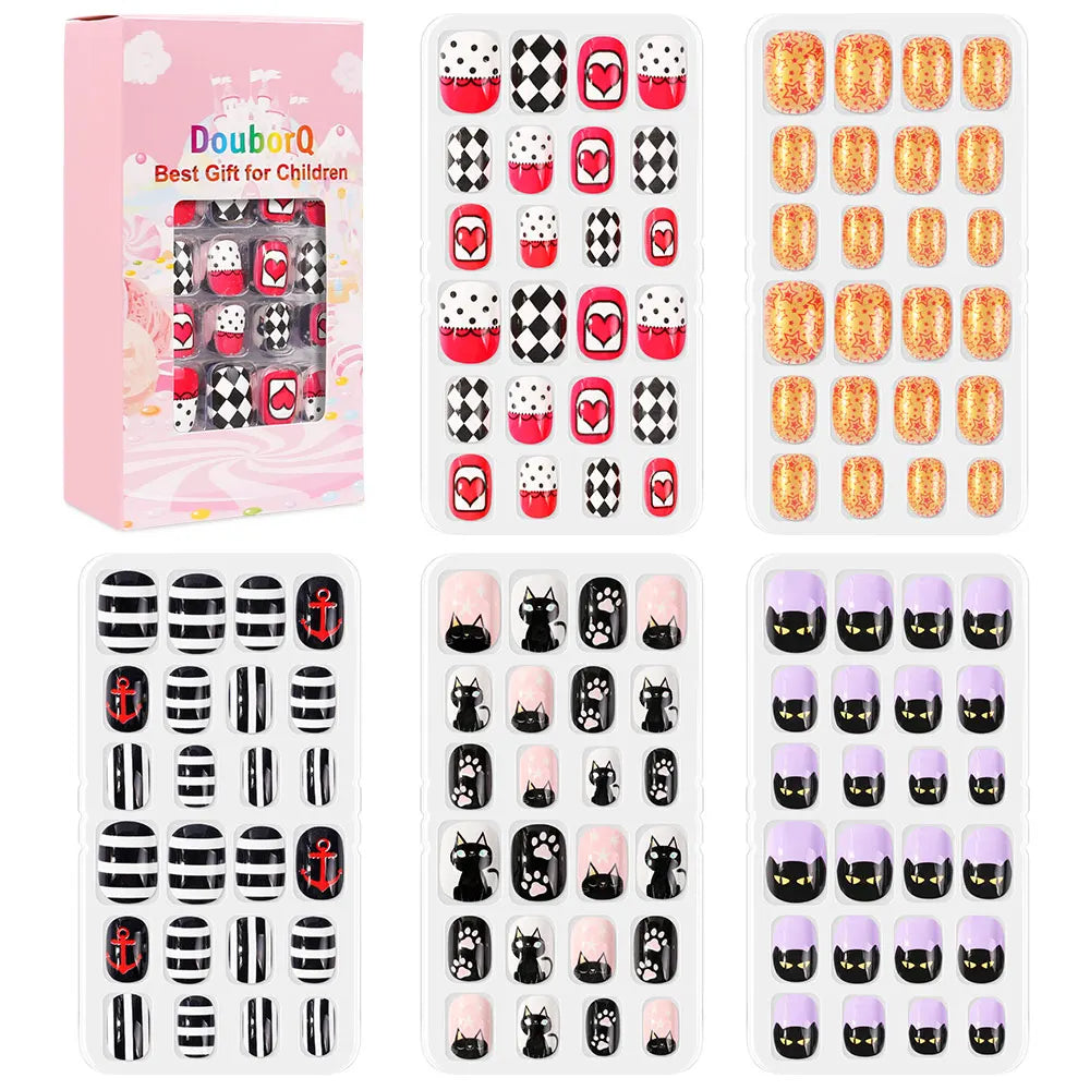 120Pcs Girls Colorful Cartoon Festival Full Cover Press on Nails