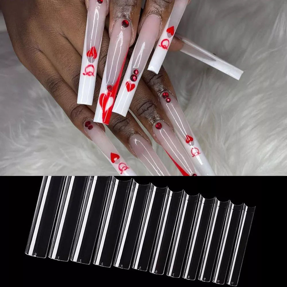 60pcs No C-Curve Square/Ballerina/Coffin Nail Tips Clear/Natural Super Long