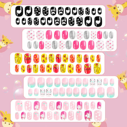 120Pcs Girls Colorful Cartoon Festival Full Cover Press on Nails