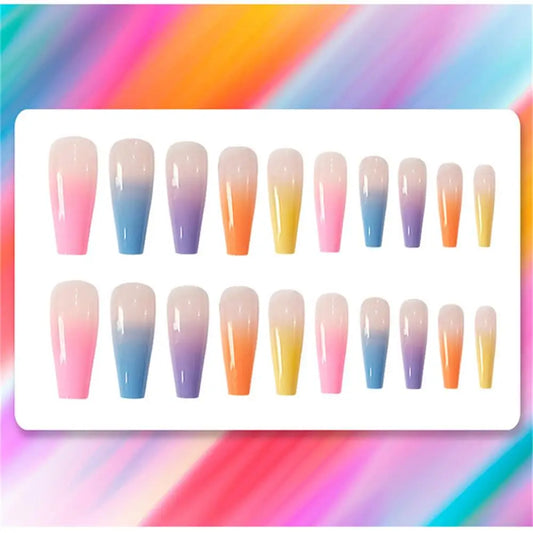 20pcs/Set Long Coffin Rainbow Ballerina Full Cover Press on Nails