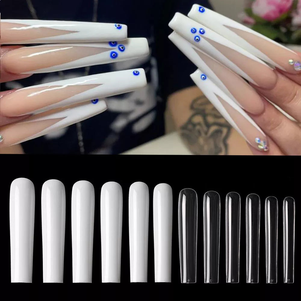 60pcs No C-Curve Square/Ballerina/Coffin Nail Tips Clear/Natural Super Long