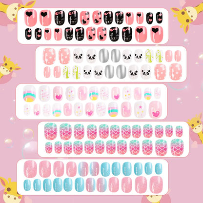 120Pcs Girls Colorful Cartoon Festival Full Cover Press on Nails