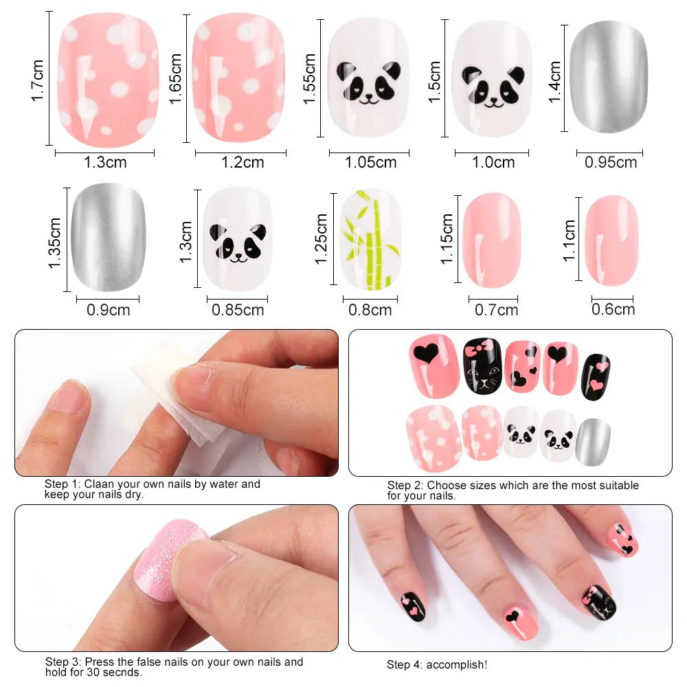 120Pcs Girls Colorful Cartoon Festival Full Cover Press on Nails