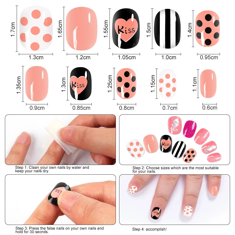 120Pcs Girls Colorful Cartoon Festival Full Cover Press on Nails