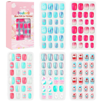 120Pcs Girls Colorful Cartoon Festival Full Cover Press on Nails