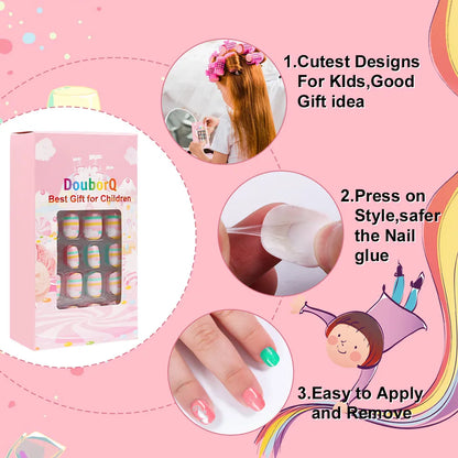 120Pcs Girls Colorful Cartoon Festival Full Cover Press on Nails