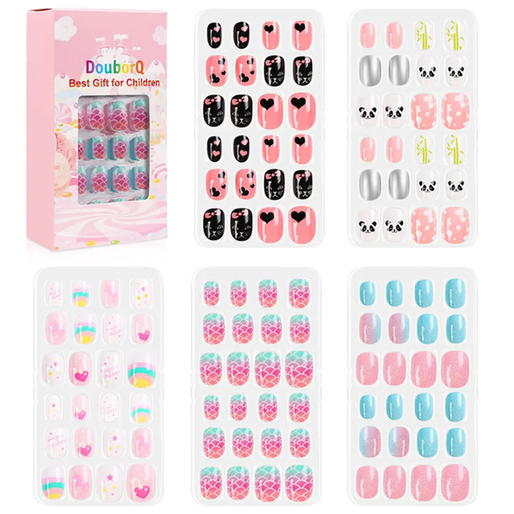 120Pcs Girls Colorful Cartoon Festival Full Cover Press on Nails