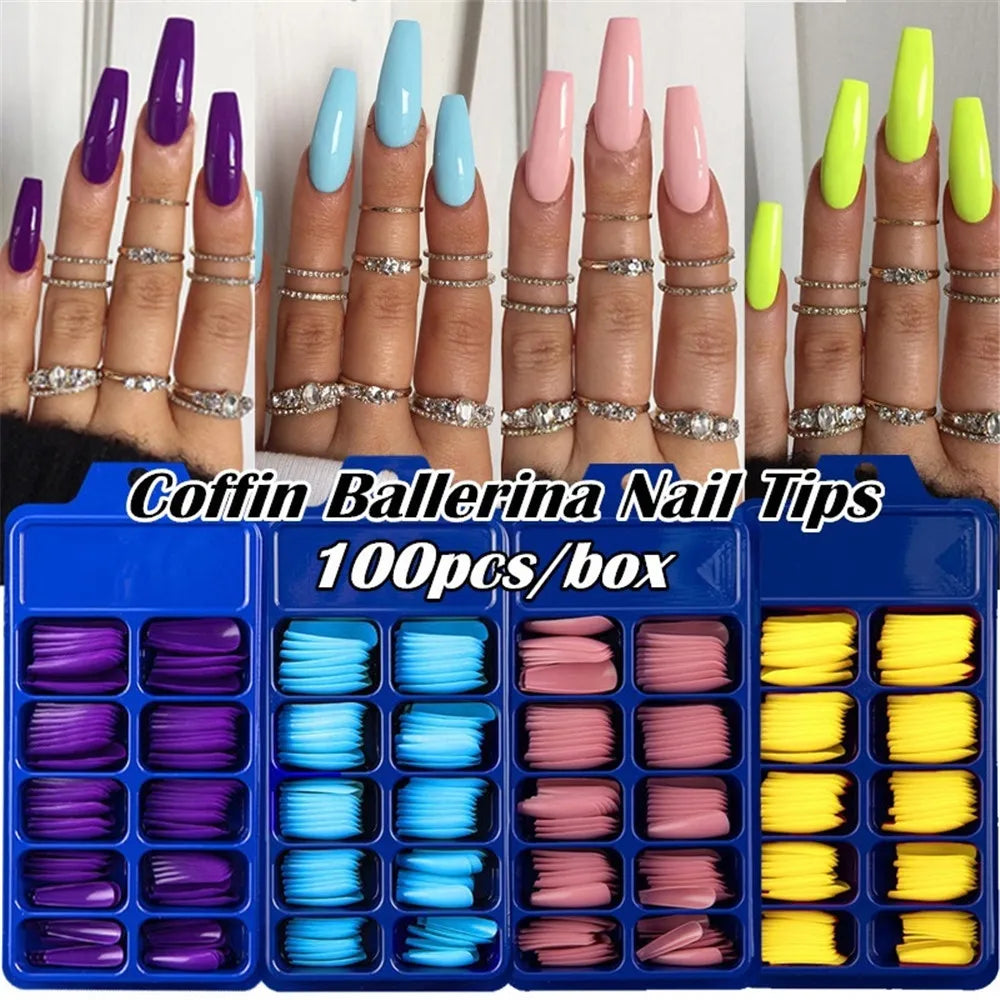 24/100Pcs Candy Color Full Cover Matte Press on Nails