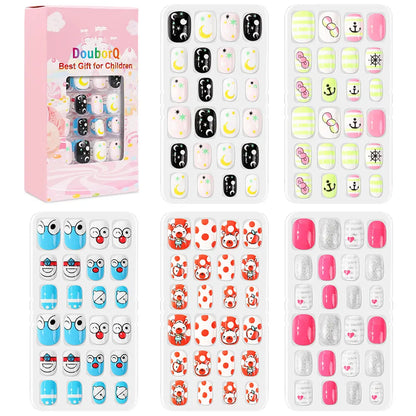 120Pcs Girls Colorful Cartoon Festival Full Cover Press on Nails