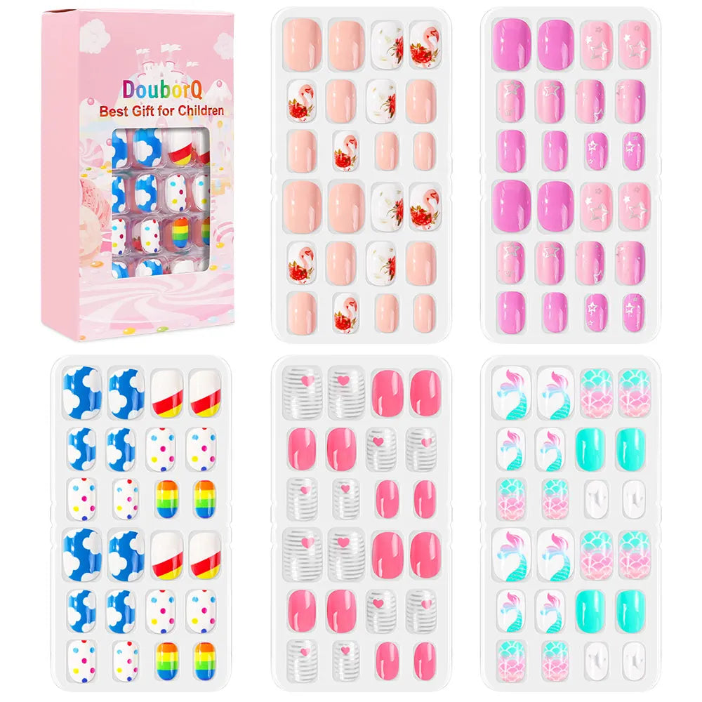 120Pcs Girls Colorful Cartoon Festival Full Cover Press on Nails