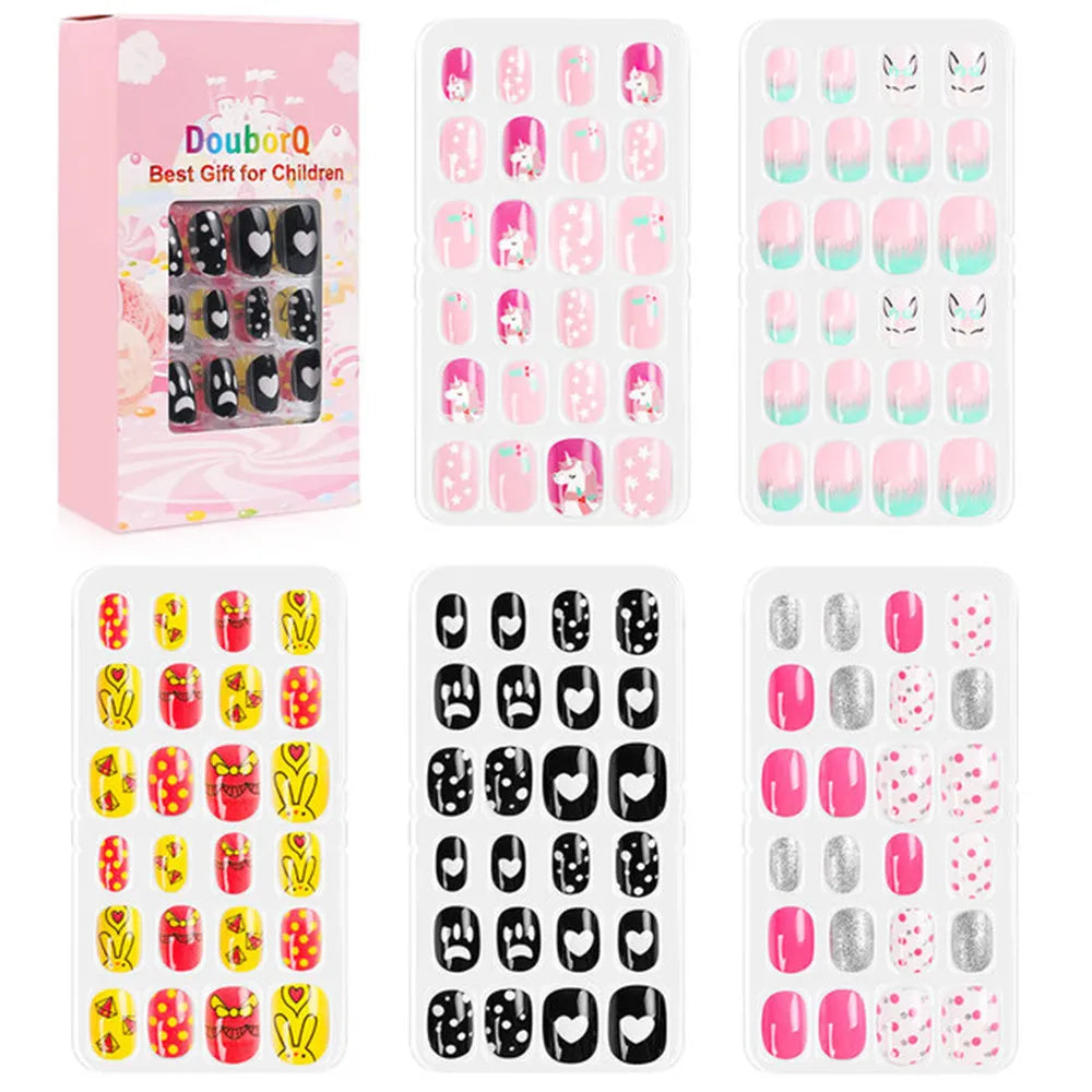 120Pcs Girls Colorful Cartoon Festival Full Cover Press on Nails