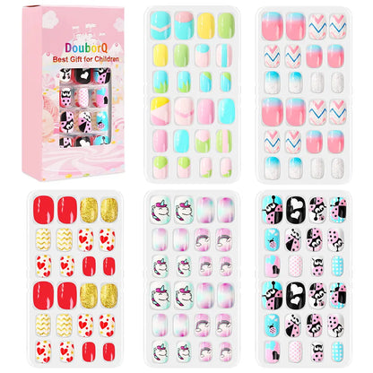 120Pcs Girls Colorful Cartoon Festival Full Cover Press on Nails