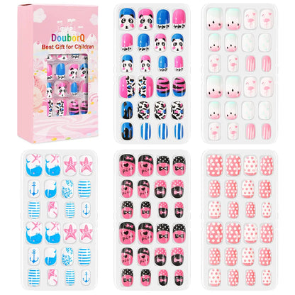 120Pcs Girls Colorful Cartoon Festival Full Cover Press on Nails