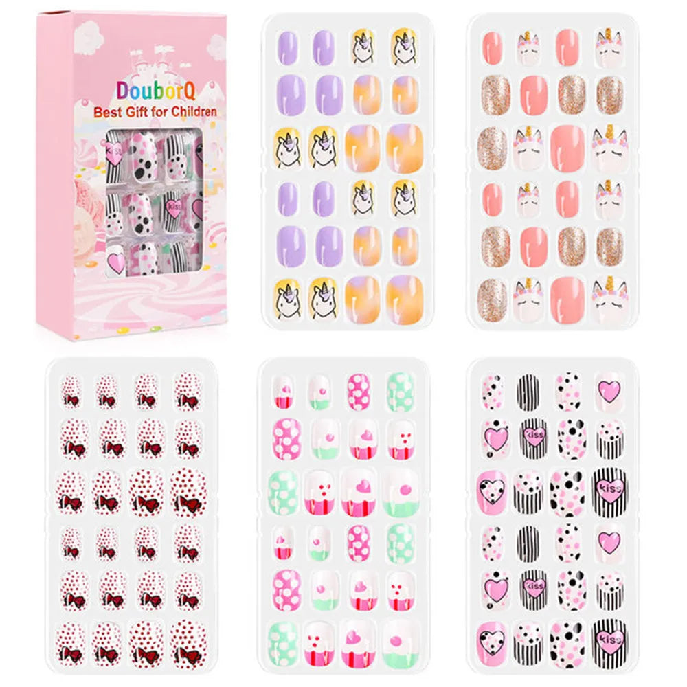 120Pcs Girls Colorful Cartoon Festival Full Cover Press on Nails