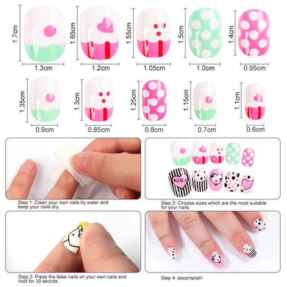 120Pcs Girls Colorful Cartoon Festival Full Cover Press on Nails