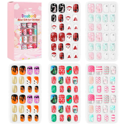 120Pcs Girls Colorful Cartoon Festival Full Cover Press on Nails