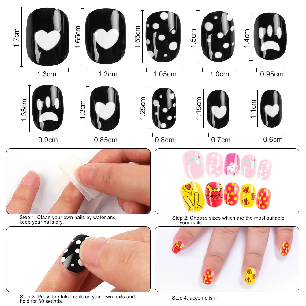 120Pcs Girls Colorful Cartoon Festival Full Cover Press on Nails