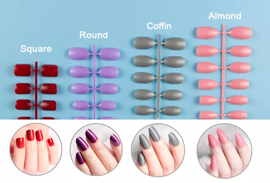 10 Sets/Pack Mixed Solid Colors Coffin Round Square Almond Shape Full Cover Press on Nails