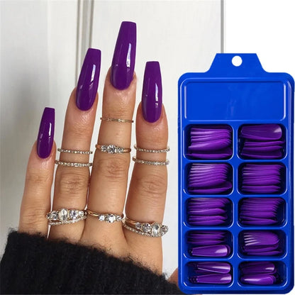 24/100Pcs Candy Color Full Cover Matte Press on Nails