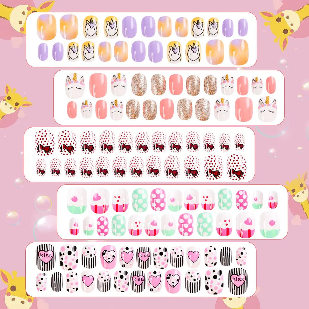 120Pcs Girls Colorful Cartoon Festival Full Cover Press on Nails