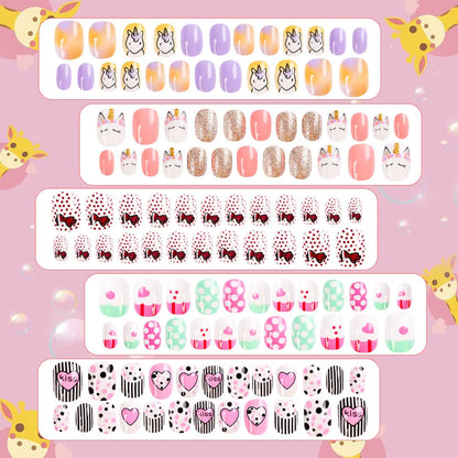 120Pcs Girls Colorful Cartoon Festival Full Cover Press on Nails