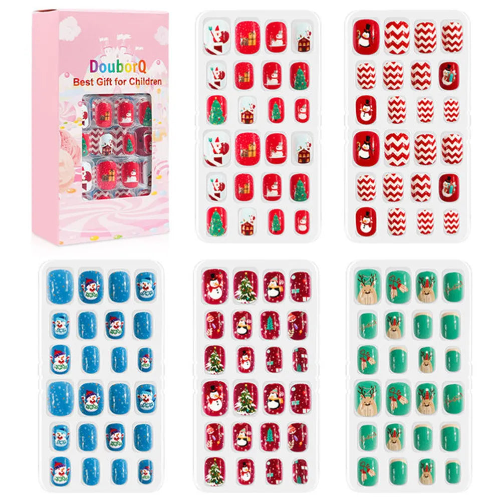 120Pcs Girls Colorful Cartoon Festival Full Cover Press on Nails