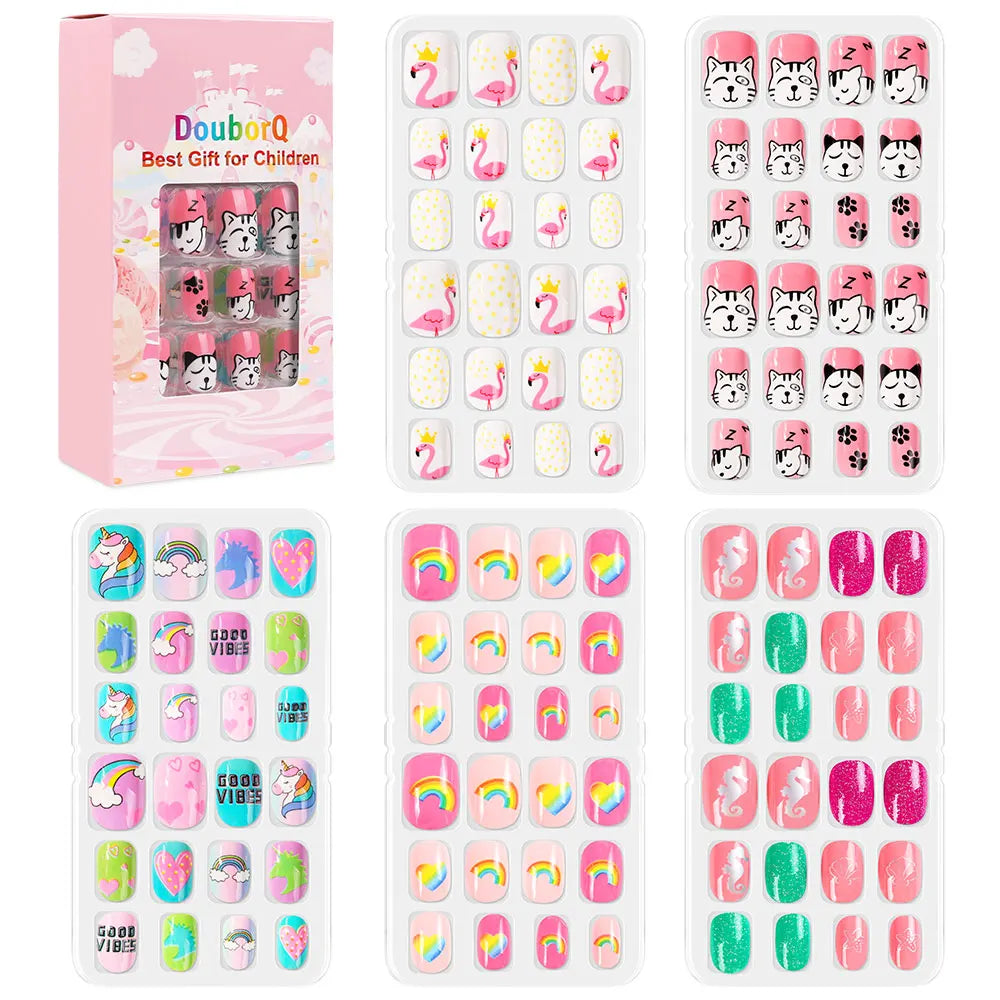 120Pcs Girls Colorful Cartoon Festival Full Cover Press on Nails