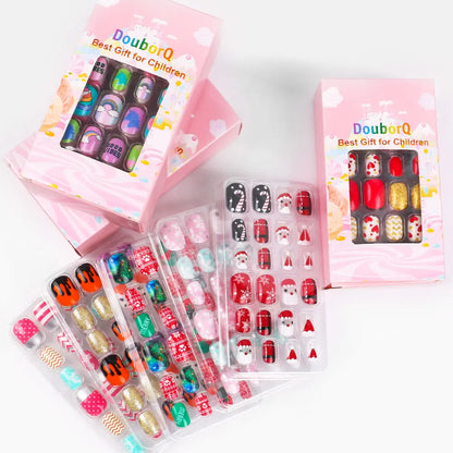 120Pcs Girls Colorful Cartoon Festival Full Cover Press on Nails