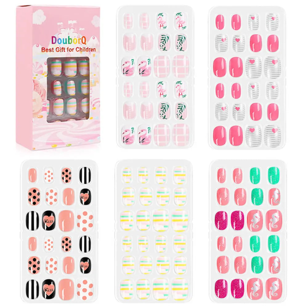 120Pcs Girls Colorful Cartoon Festival Full Cover Press on Nails