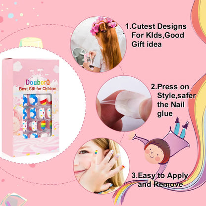 120Pcs Girls Colorful Cartoon Festival Full Cover Press on Nails