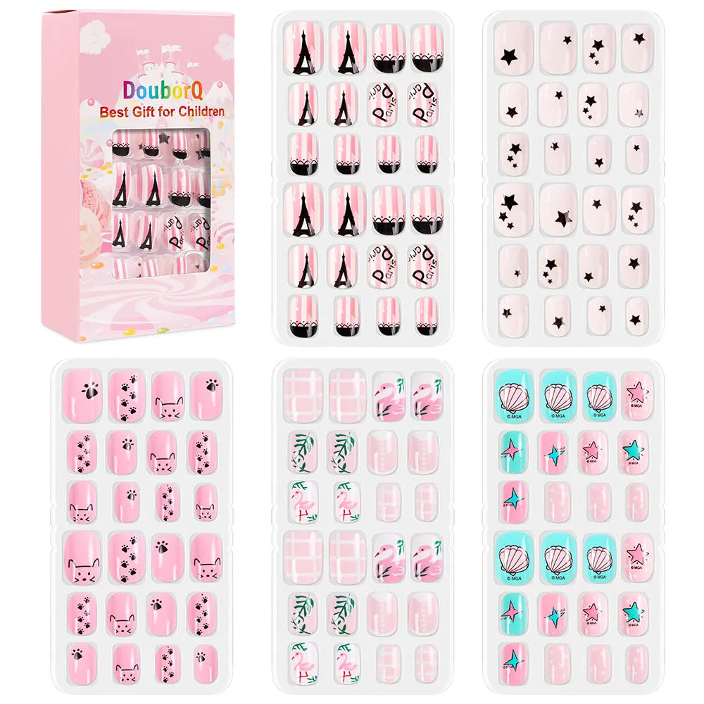 120Pcs Girls Colorful Cartoon Festival Full Cover Press on Nails