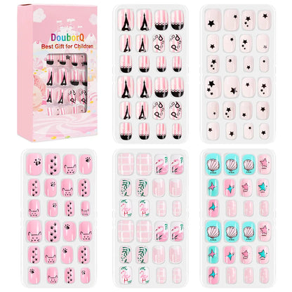 120Pcs Girls Colorful Cartoon Festival Full Cover Press on Nails