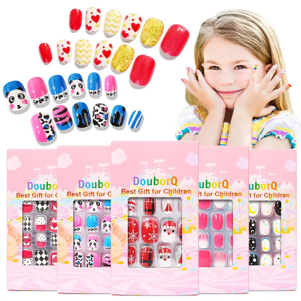 120Pcs Girls Colorful Cartoon Festival Full Cover Press on Nails