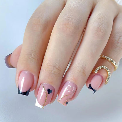 24pcs Simple Heart French Press on Nails
