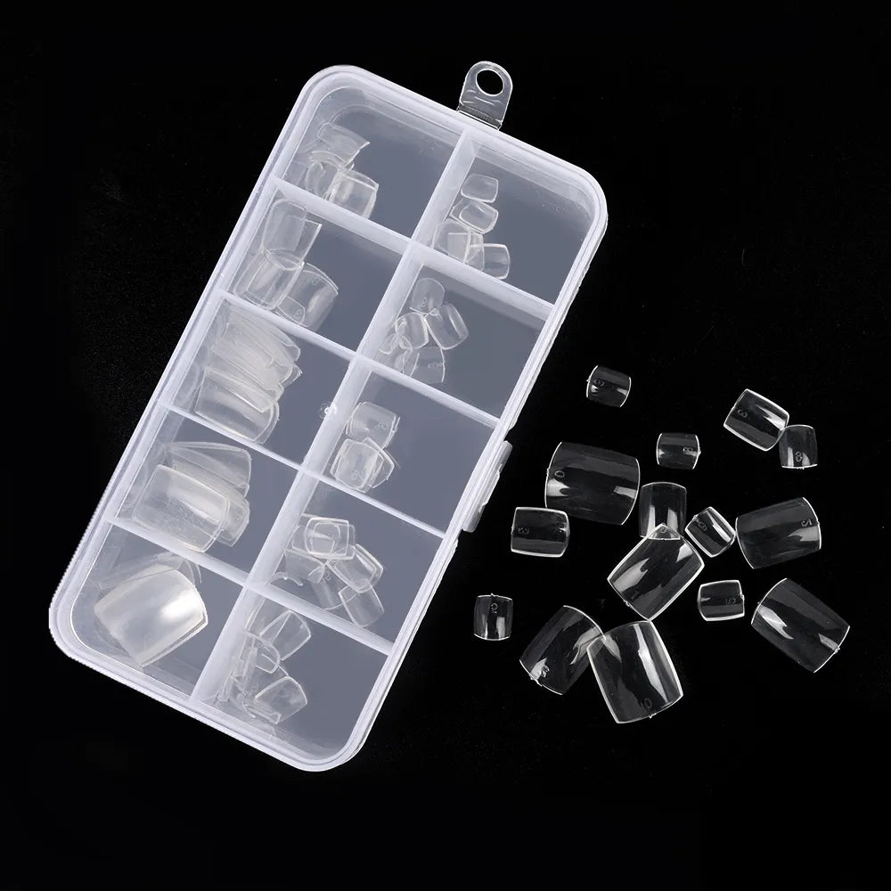 100pcs Square Full Cover Natural White Clear Press on Toenails