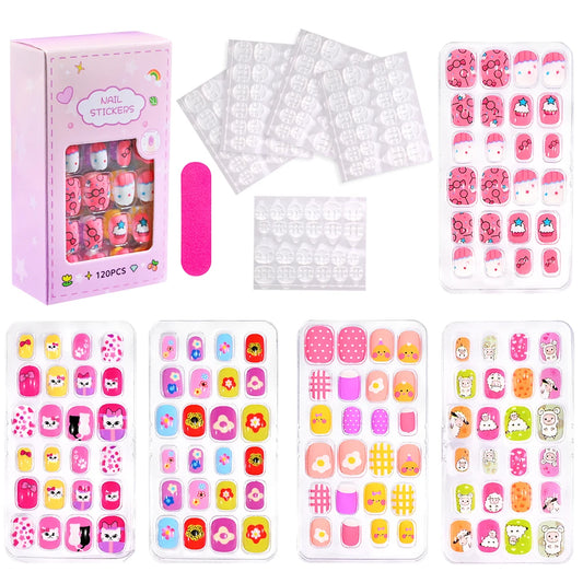 120/24pcs Cartoon Full Cover Kids Cute Short Press on Fake Nails