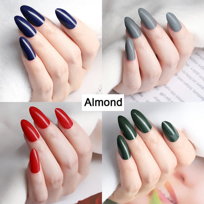 10 Sets/Pack Mixed Solid Colors Coffin Round Square Almond Shape Full Cover Press on Nails