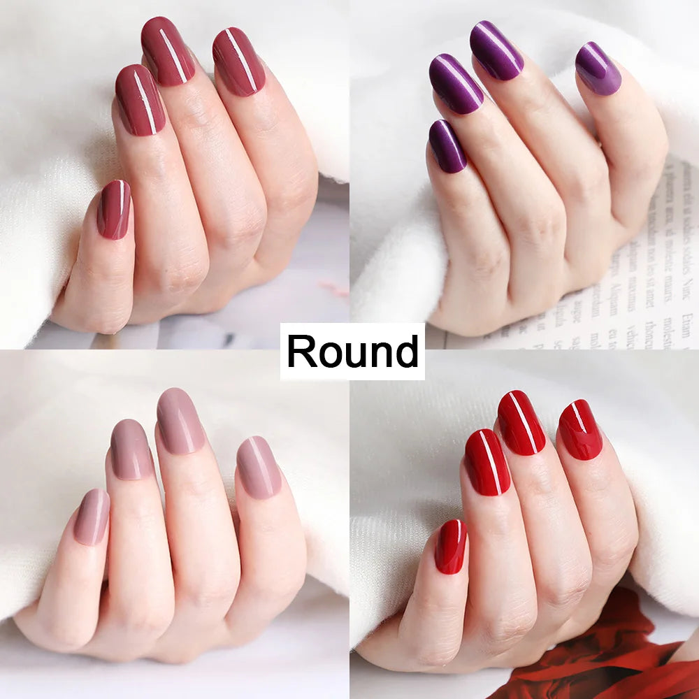 10 Sets/Pack Mixed Solid Colors Coffin Round Square Almond Shape Full Cover Press on Nails