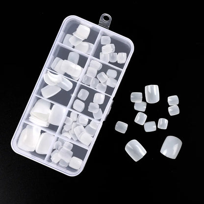 100pcs Square Full Cover Natural White Clear Press on Toenails