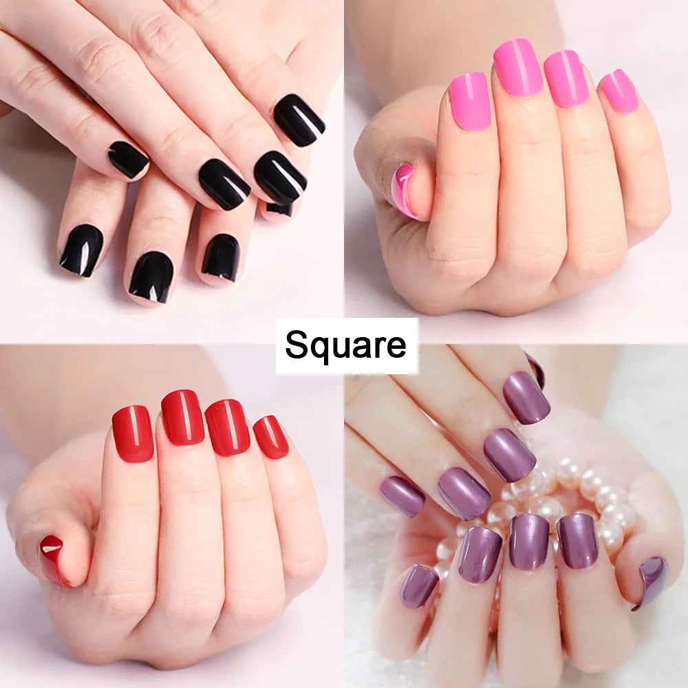 10 Sets/Pack Mixed Solid Colors Coffin Round Square Almond Shape Full Cover Press on Nails