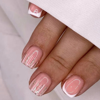 24Pcs Naked Pink French White Press on Fake Nails