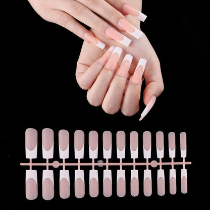 24pcs French Tips Medium Short Long Rectangular Press on Nails